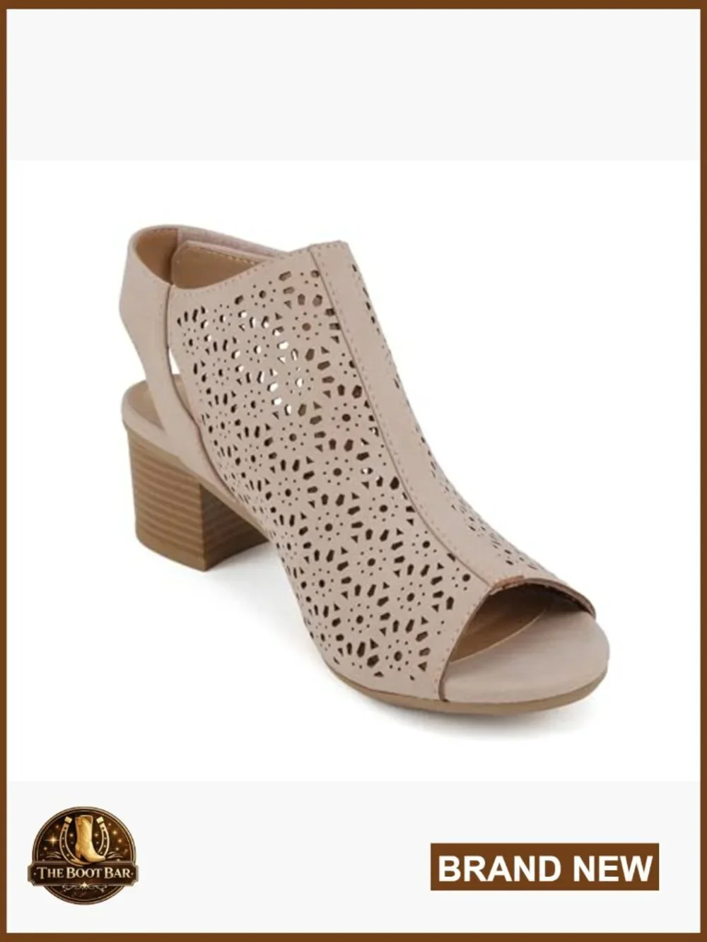 Peep Toe Ankle Booties with Geometric Laser Cut Design and Ankle Strap